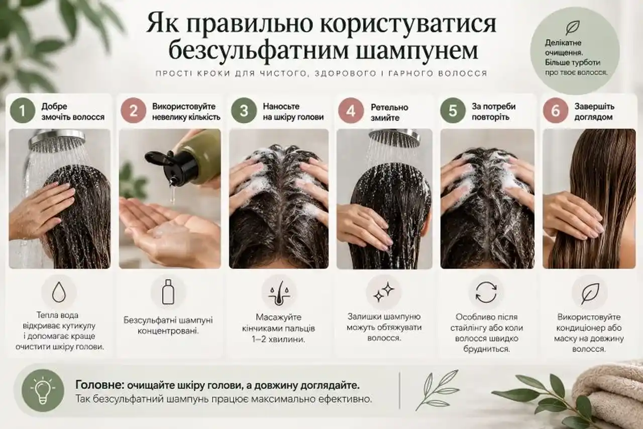 Наносити шампунь на всю довжину